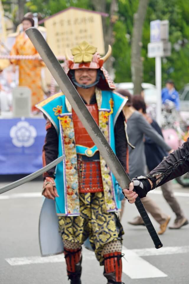 清洲城祭りの写真、信長行列と火縄銃演武