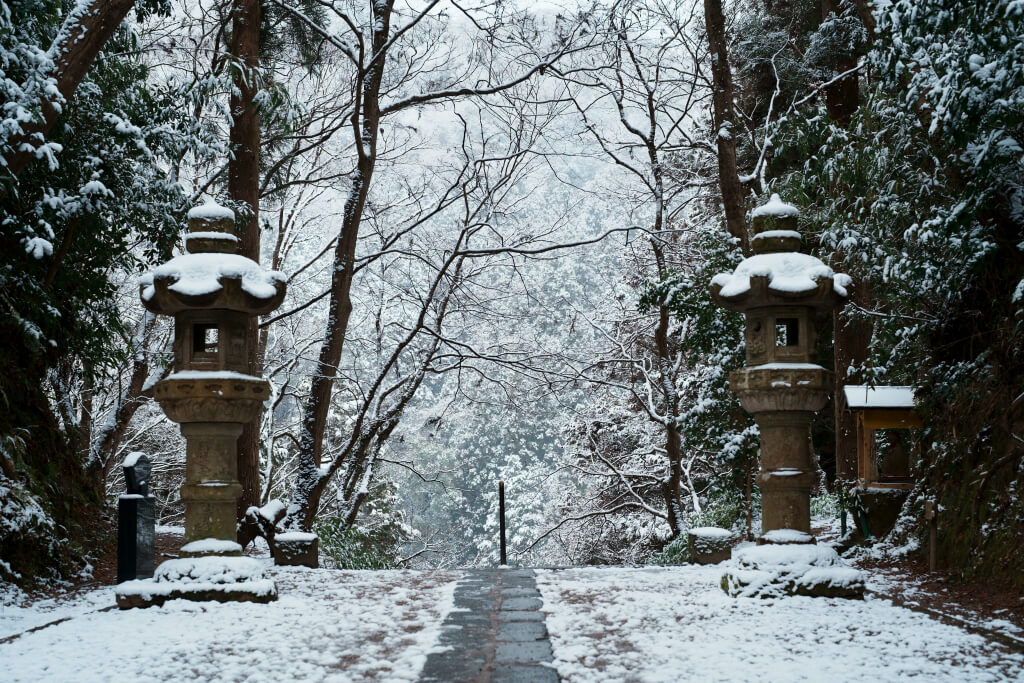 雪の香嵐渓香積寺の写真