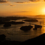 亀老山展望公園は夕日写真撮影スポット来島海峡大橋瀬戸内海