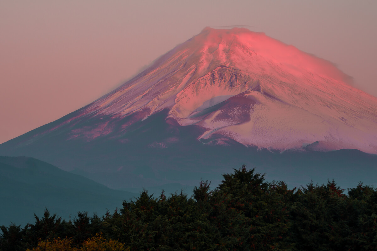 末広山公園の朝焼け富士山写真